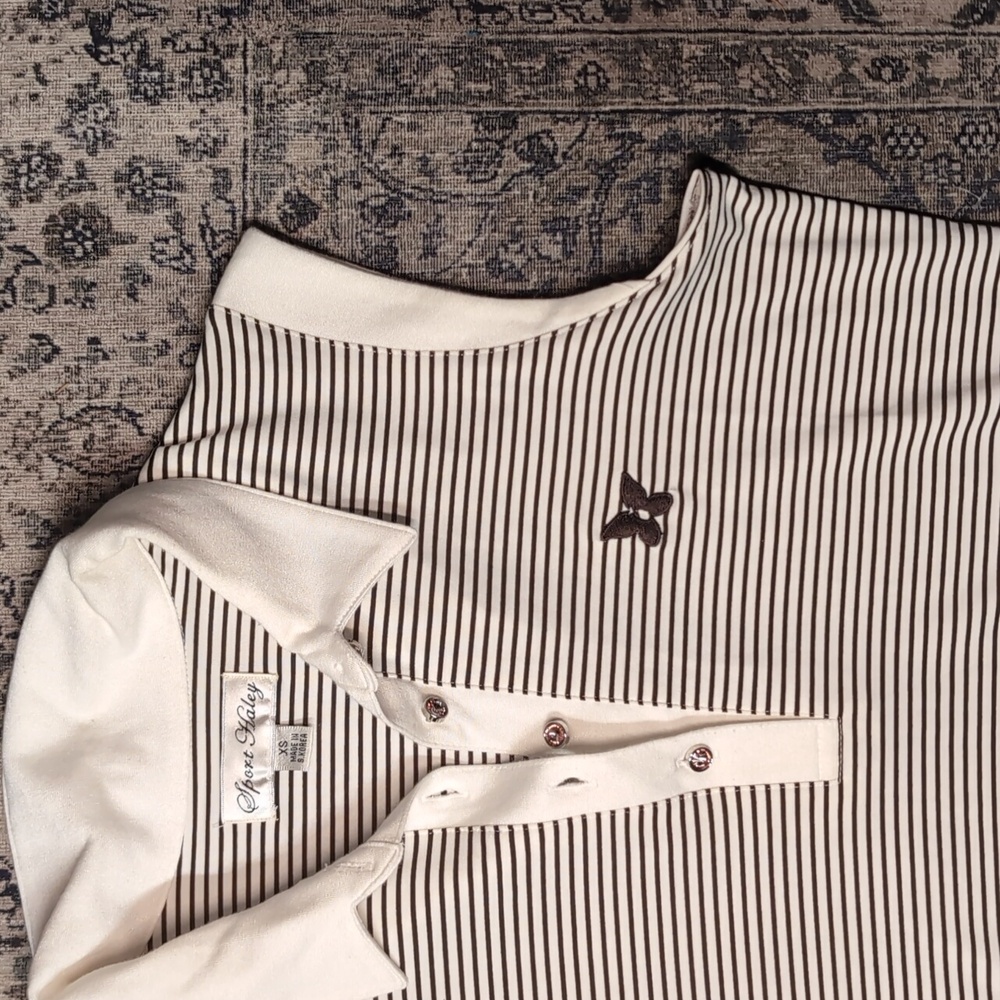 Sport Haley Black and White Striped Sleeveless Polo Golf Top